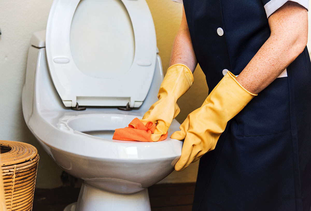 house cleaner cleaning a toilet