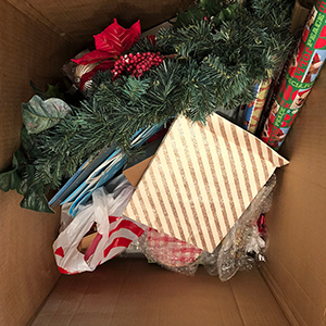 christmas decorations packed into a box