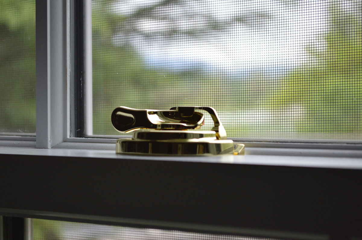 close up of a window lock