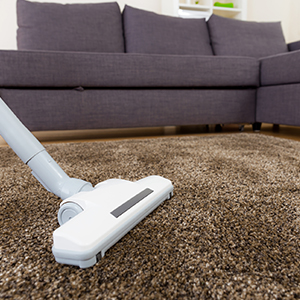 vacuuming a brown carpet