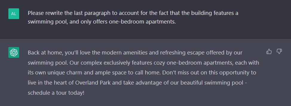 chatgpt editing an apartment listing