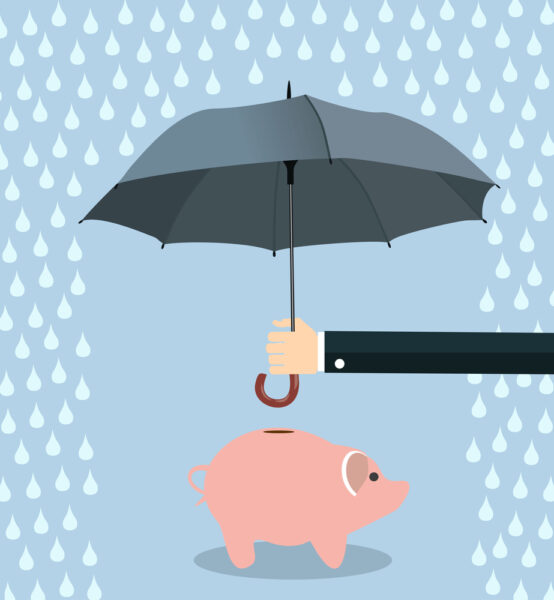 umbrella protecting a piggy bank