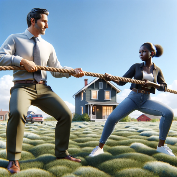 image of two people playing tug of war depicting a landlord-tenant dispute
