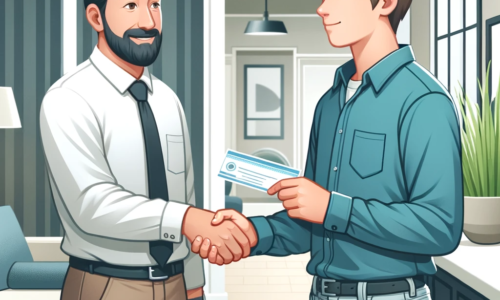 image of a landlord collecting a rent check from a tenant
