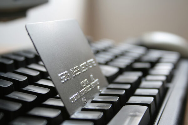 credit card resting on a keyboard