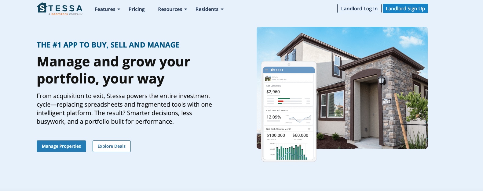 A screenshot of Stessa's home page for a comparison article