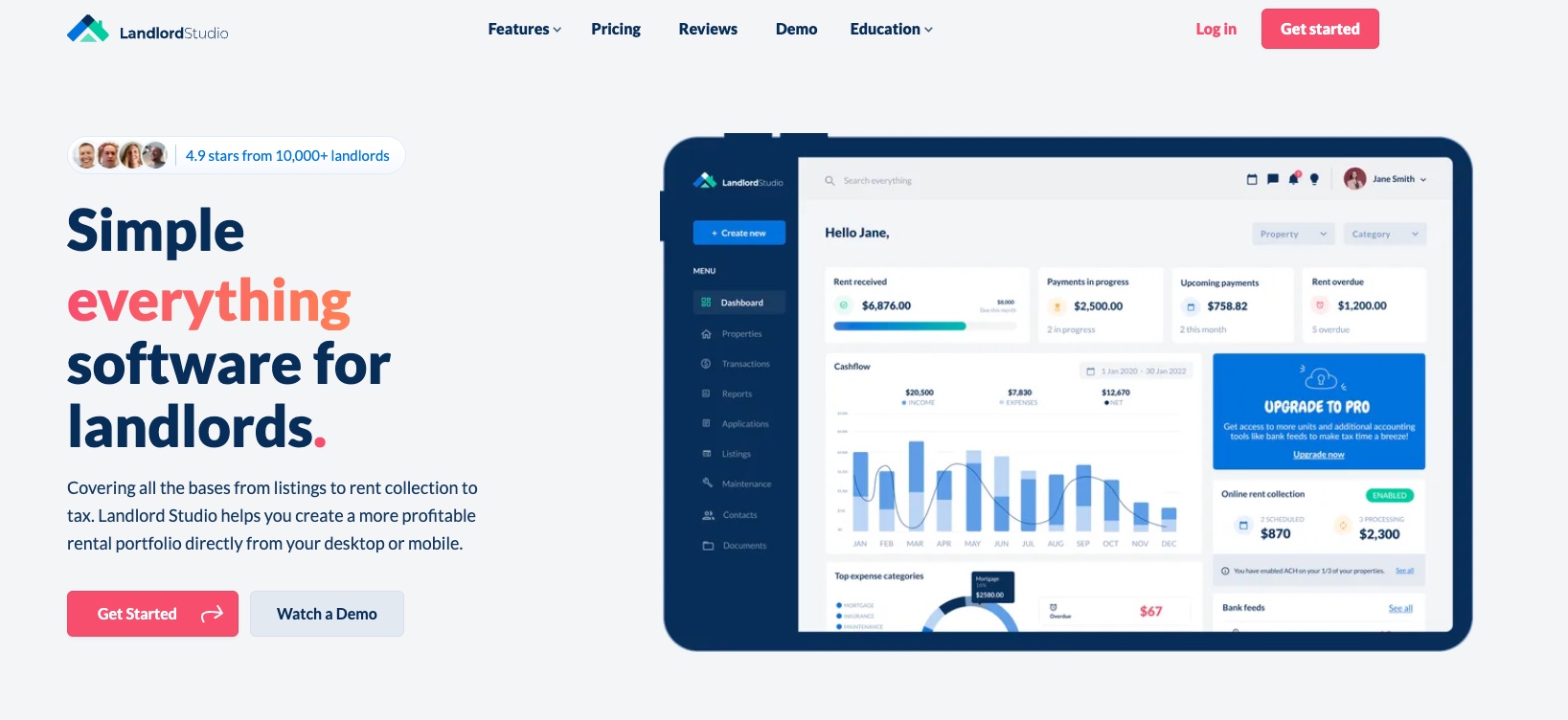 A screenshot of Landlord studios homepage for a comparison article 
