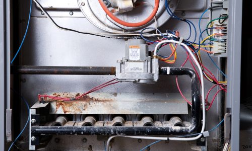 furnace open for cleaning and repair