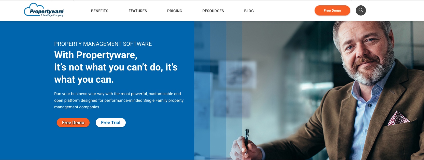 A screenshot of propertywares homepage