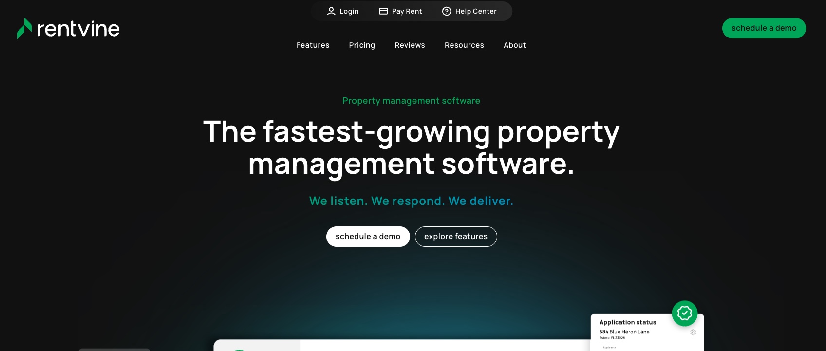 A screenshot of rentvines homepage