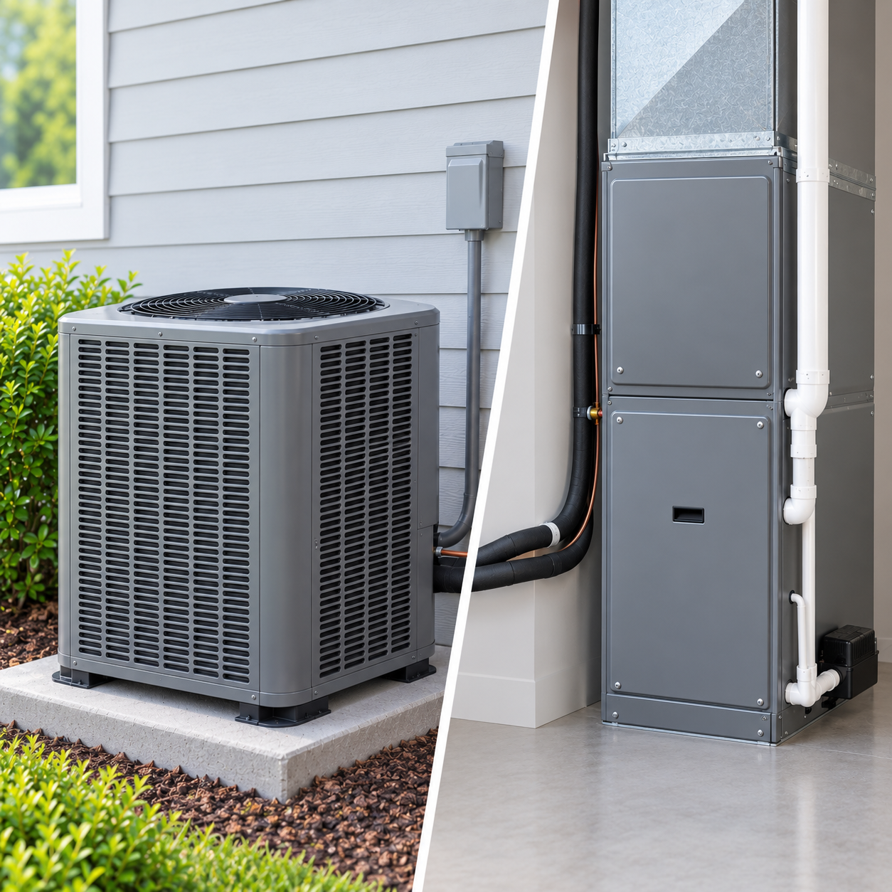 Exterior condenser unit and the indoor air handler it is paired with at a rental property