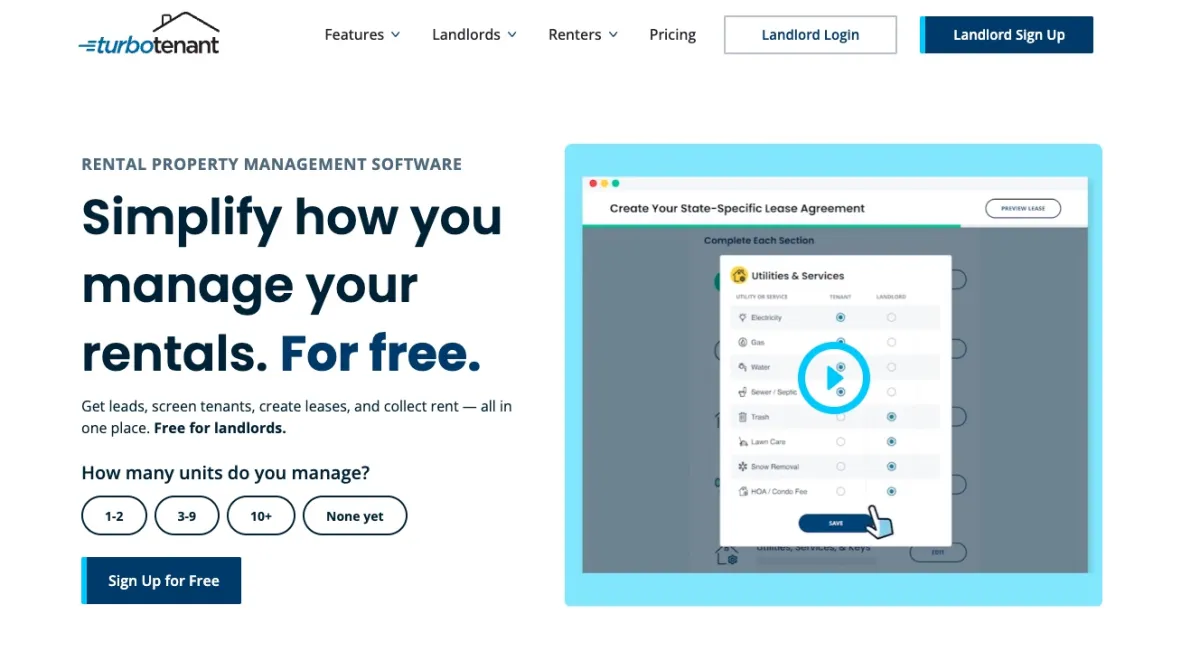 A screenshot of TurboTenants home page for a comparison article