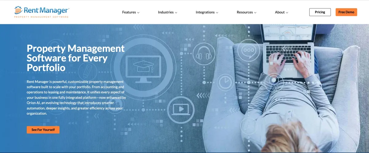 A screenshot of Rent Managers Homepage