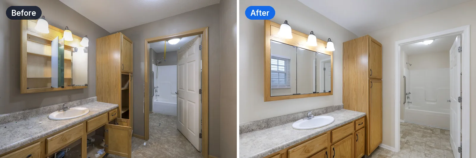Bathroom before and after