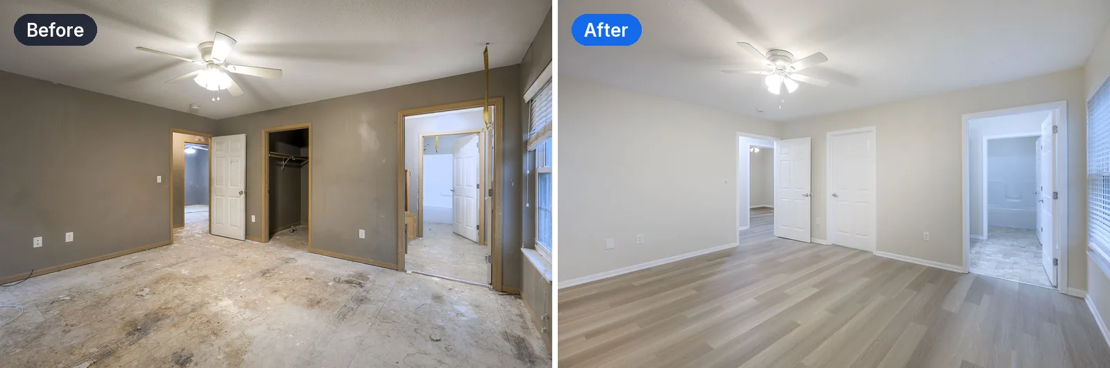Bedroom before and after