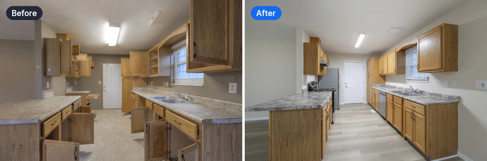 Kitchen before and after