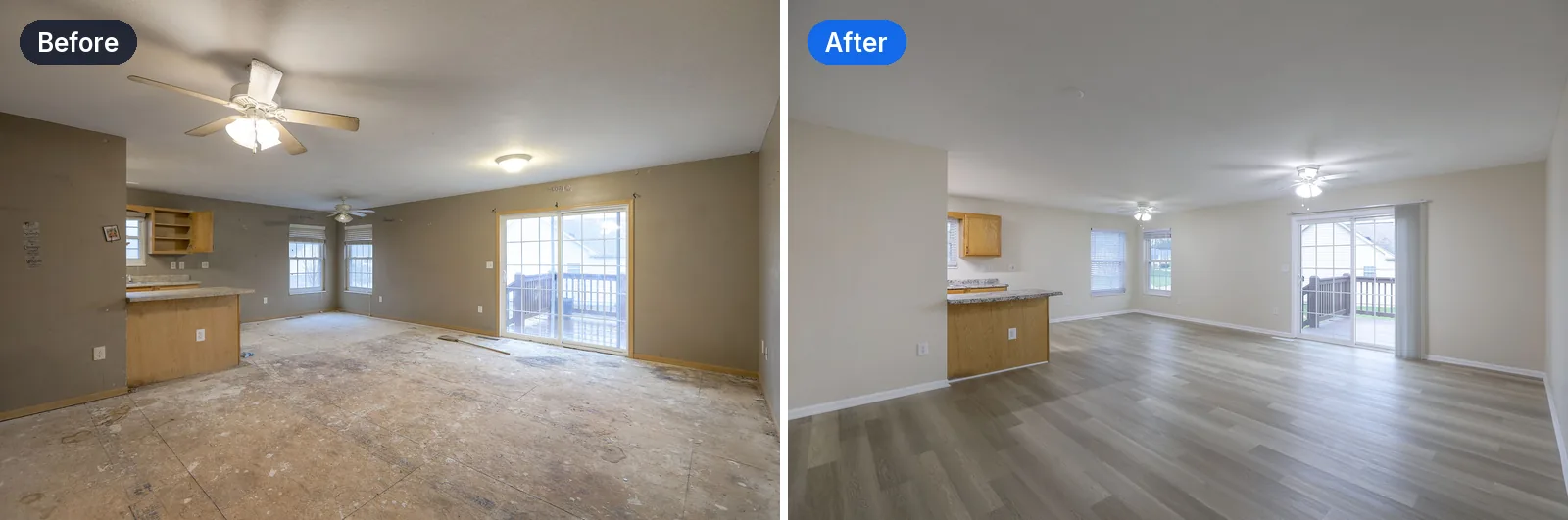 Living room before and after